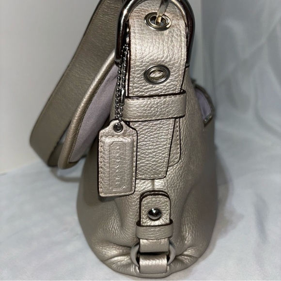 COACH Legacy Duffle Bag, Pebbled Leather, Turn-lock flap front, Silver Metallic - Picture 5 of 10